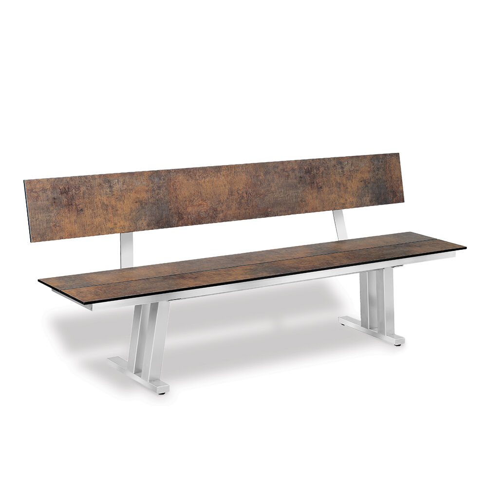 Sitzbank Palou von H. Hasler AG – wetterfeste Gartenbank mit Rückenlehne, Premiumverbundplatte und Metallgestell für Outdoor und Terrasse